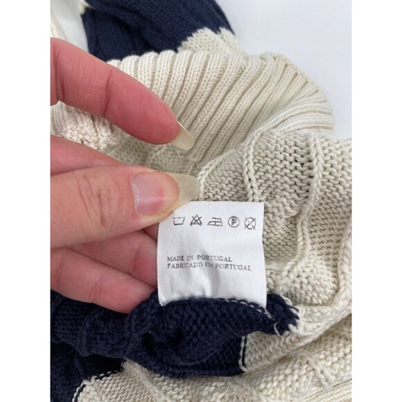 Donato Mens Large Cable Knit Cotton Sweater Striped Navy Cream Crewneck Nautical - Picture 5 of 8